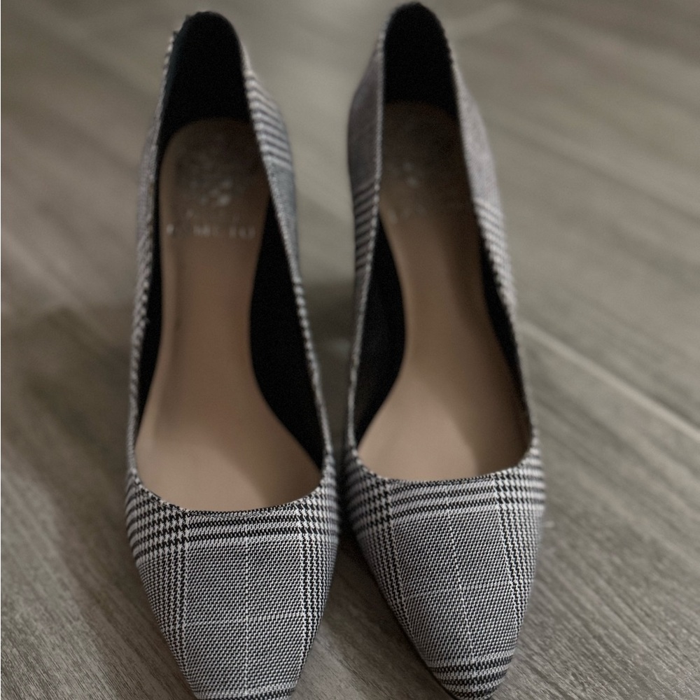Vince Camuto Gray Heels with Sophisticated Plaid Design